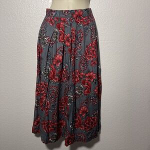Diversity Womens Vintage 90s Pleated Midi Skirt 4 Petite Red Floral Paisley Boho